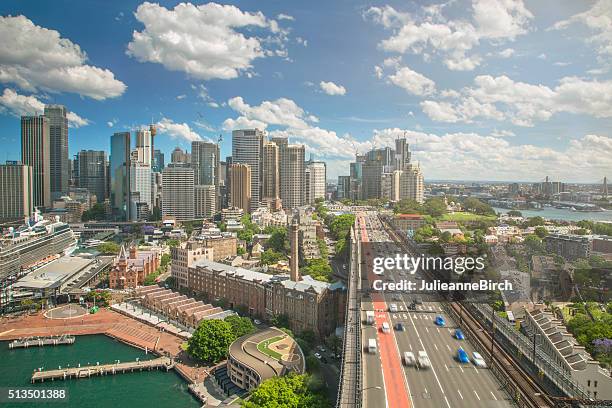 sydney skyline and traffic - freeway stock pictures, royalty-free photos & images