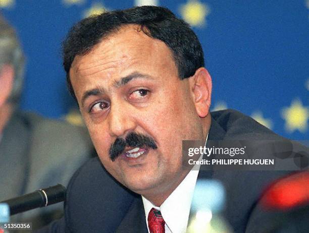 Picture dated 19 February 1997 shows Fatah's West Bank leader Marwan Barghuti during a press conference in the European parliament in Strasbourg....