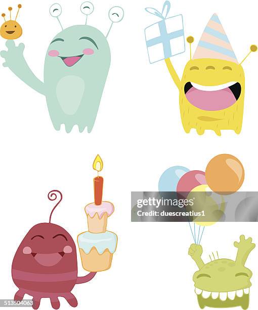 birthday funny monsters set - unknown number stock illustrations