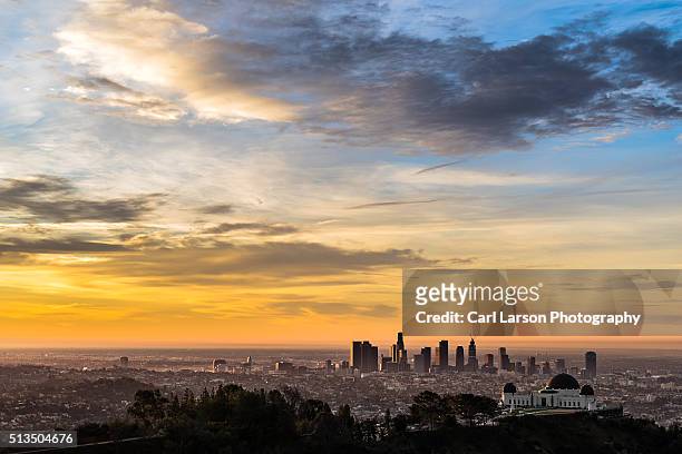 los angeles sunrise - downtown los angeles aerial stock pictures, royalty-free photos & images