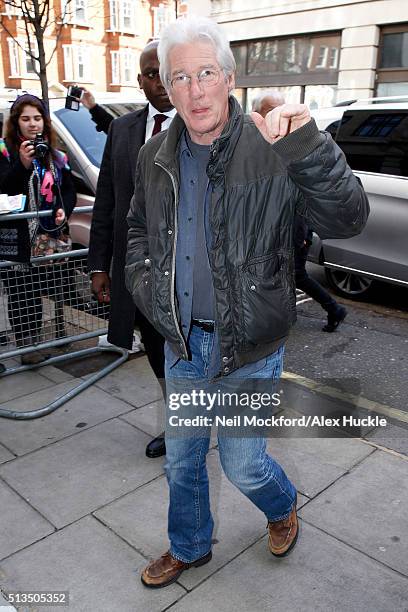 Richard Gere seen arriving at the BBC Radio 2 Studios on March 3, 2016 in London, England.