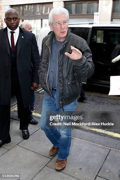 Richard Gere seen arriving at the BBC Radio 2 Studios on March 3, 2016 in London, England.