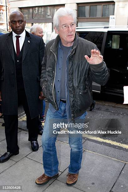 Richard Gere seen arriving at the BBC Radio 2 Studios on March 3, 2016 in London, England.