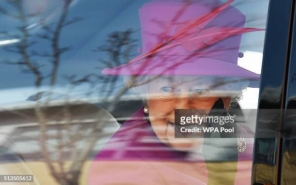 Queen Elizabeth II leaves after a Queen's Trust visit to the Lister Community School in Plaistow on March 3, 2016 in London, England.