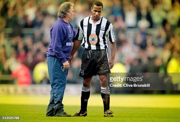Spurs manager Gerry Francis consoles Newcastle striker Les Ferdinand after the 1-1 draw in the FA Carling Premiership match between Newcastle United...