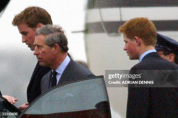 Prince William , his father Prince Charles and Prince Harry leave Northolt RAF airbase, west London 31 March 2002 after they cut short their skiing...