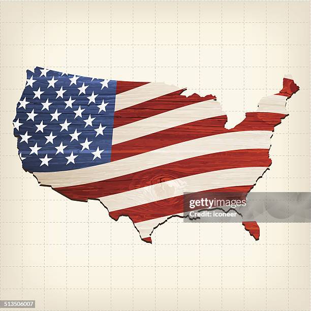 usa flag map wooden style - striped border stock illustrations