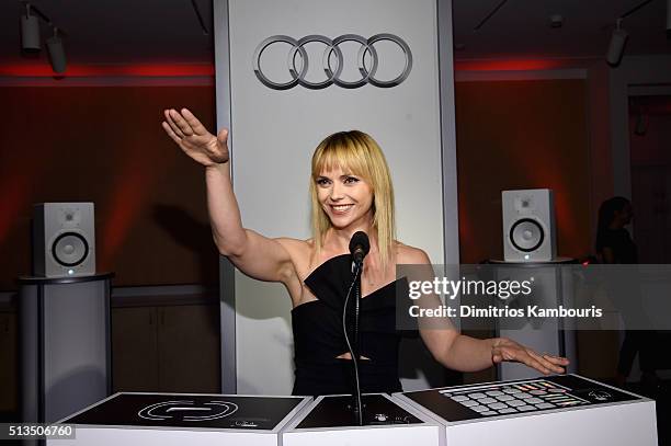 Actress Christina Ricci interacts with the Audi Sound Lab Experience at the Whitney Museum of American Art on March 2, 2016 in New York City.