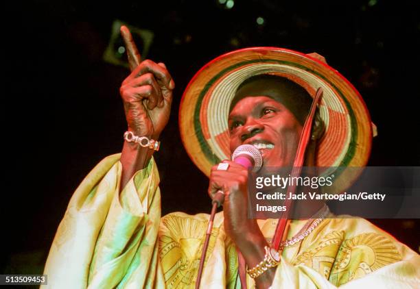 Senegalese musician Baaba Maal and his band, Dande Lenol , perform at Irving Plaza, New York, New York, April 29,1998.