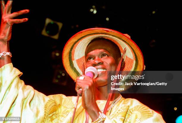 Senegalese musician Baaba Maal and his band, Dande Lenol , perform at Irving Plaza, New York, New York, April 29,1998.