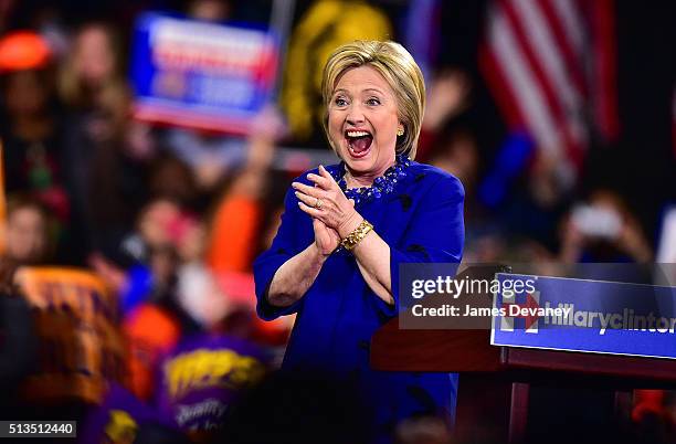 Hillary Clinton speaks at Post-Super Tuesday Rally at The Jacob K. Javits Convention Center on March 2, 2016 in New York City.