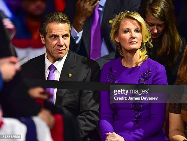 New York State Governor Andrew Cuomo and Sandra Lee attend Hillary Clinton's Post-Super Tuesday Rally at The Jacob K. Javits Convention Center on...