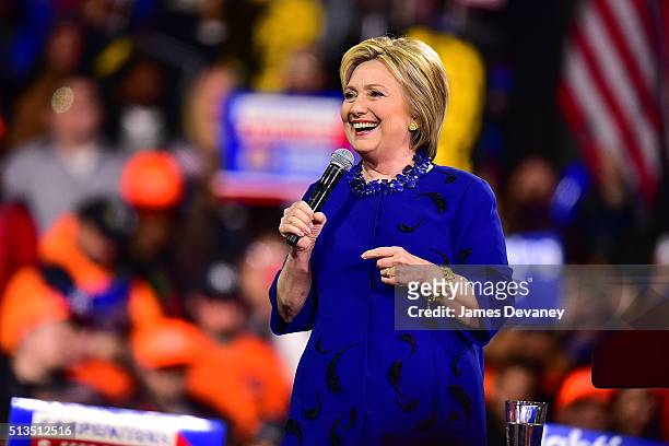 Hillary Clinton speaks at Post-Super Tuesday Rally at The Jacob K. Javits Convention Center on March 2, 2016 in New York City.