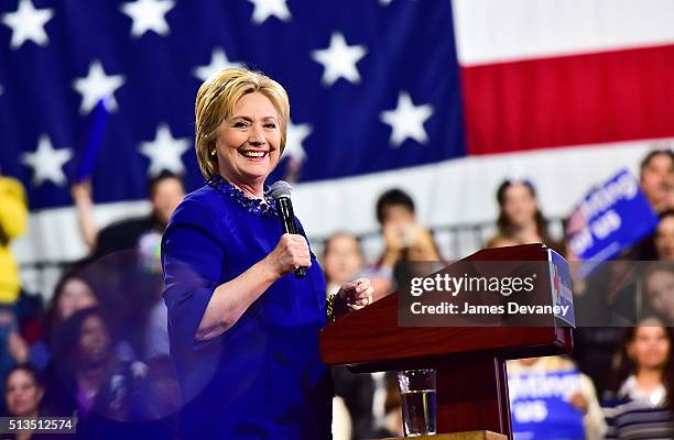 Hillary Clinton speaks at Post-Super Tuesday Rally at The Jacob K. Javits Convention Center on March 2, 2016 in New York City.