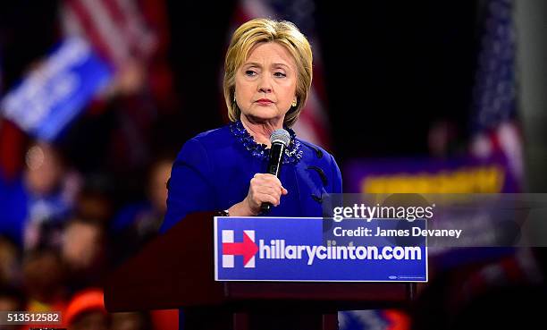 Hillary Clinton speaks at Post-Super Tuesday Rally at The Jacob K. Javits Convention Center on March 2, 2016 in New York City.