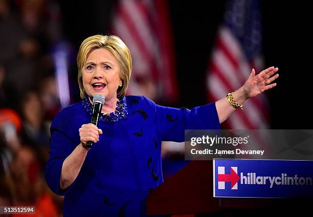 Hillary Clinton speaks at Post-Super Tuesday Rally at The Jacob K. Javits Convention Center on March 2, 2016 in New York City.