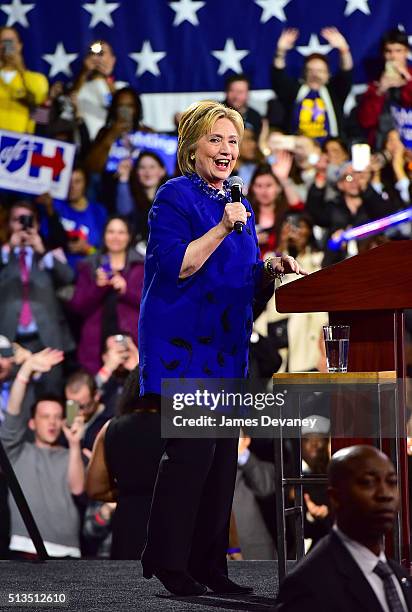 Hillary Clinton speaks at Post-Super Tuesday Rally at The Jacob K. Javits Convention Center on March 2, 2016 in New York City.