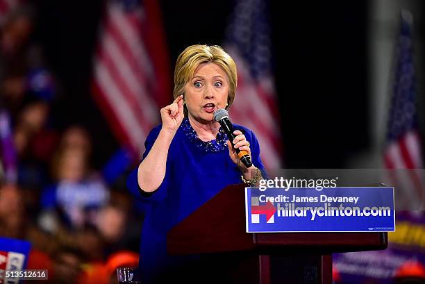 Hillary Clinton speaks at Post-Super Tuesday Rally at The Jacob K. Javits Convention Center on March 2, 2016 in New York City.