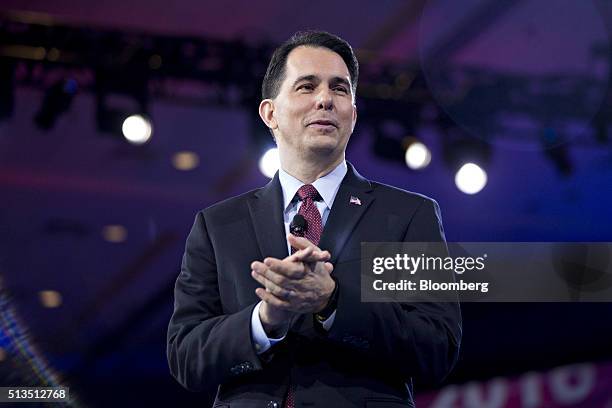 Scott Walker, governor of Wisconsin and former 2016 Republican presidential candidate, speaks during the American Conservative Unions Conservative...