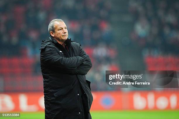 Rolland Courbis coach of Stade Rennais during the French Ligue 1 match between Stade Rennais and Gazelec Ajaccio at Roazhon Park on January 22, 2016...