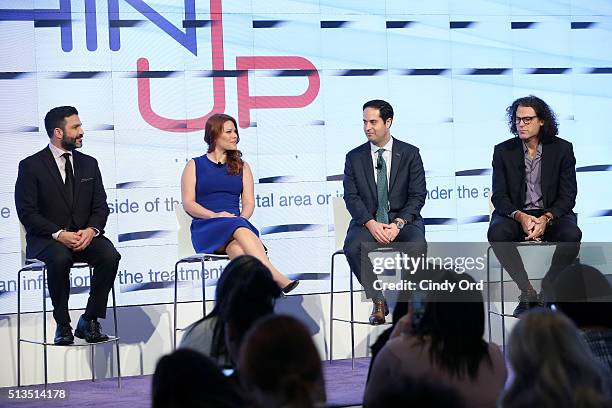 Dr. Joseph Cilona, Adra Fenstermaker, Dr. Robert Anolik and photographer Peter Hurley launch KYBELLA campaign at IAC Building on March 3, 2016 in New...