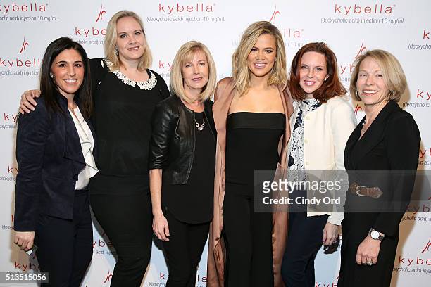 Khloe Kardashian poses with Fran DeSena, Ember Garrett, Colleen McKenna, Kellie Lao and Jane Wolf at the launch of KYBELLA campaign at IAC Building...