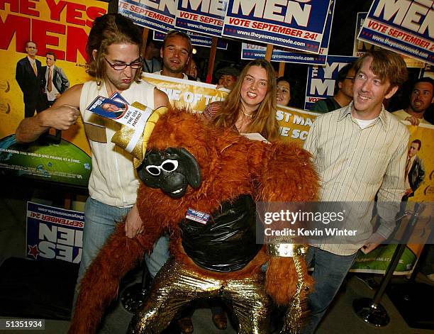 Filmmakers Dan Ollman , Sarah Price and Chris Smith with Yes Man Mike Bonano arrive to the premiere of United Artists' film "The Yes Men" on the...