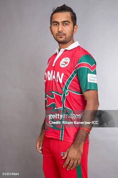 Rajesh Kumar Ranpura of Oman poses during the official photocall for the ICC Twenty20 World on March 2, 2016 in Mohali, India.