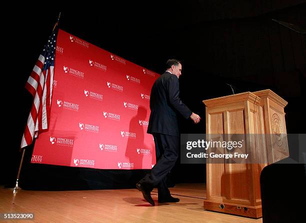 Mitt Romney arrives for a speech on the state of the Republican party at the Hinckley Institute of Politics on the campus of the University of Utah...