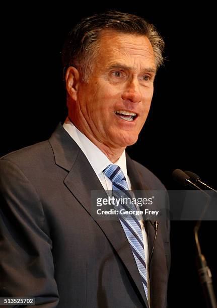 Mitt Romney gives a speech on the state of the Republican party at the Hinckley Institute of Politics on the campus of the University of Utah on...
