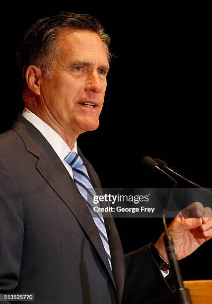 Mitt Romney gives a speech on the state of the Republican party at the Hinckley Institute of Politics on the campus of the University of Utah on...