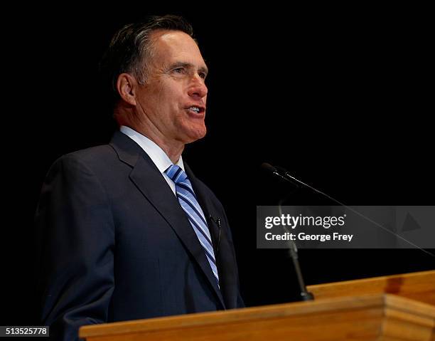 Mitt Romney gives a speech on the state of the Republican party at the Hinckley Institute of Politics on the campus of the University of Utah on...