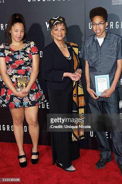 Civil Rights Activist/writer Peggy Preacely and guest attends WGN America's 'Underground' World Premiere on March 2, 2016 in Los Angeles, California.