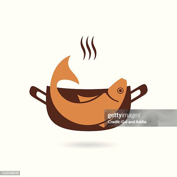 fish in pan - casserole dish stock illustrations