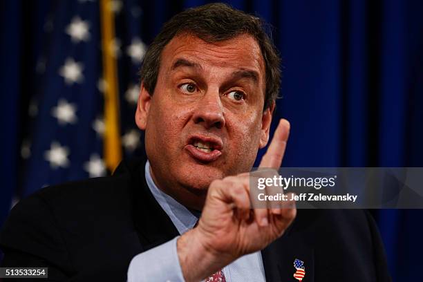 New Jersey Gov. Chris Christie fields questions at a wide-ranging news conference, March 3, 2016 at the Statehouse in Trenton, New Jersey. Christie...