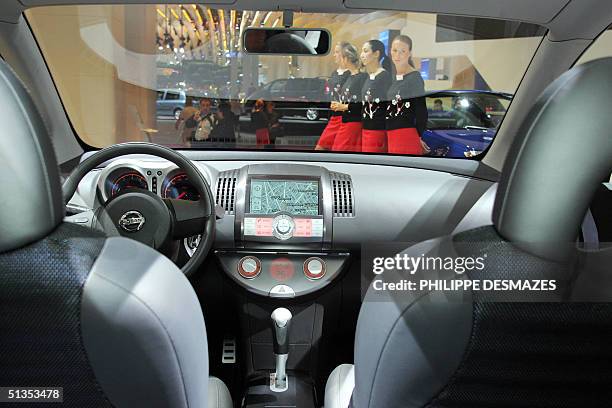 Interior view of the Nissan Tone car with its GPS equipment on display during the press day at the Paris car show on the eve of the opening day 24...