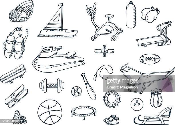 active lifestyle doodles set - studded stock illustrations