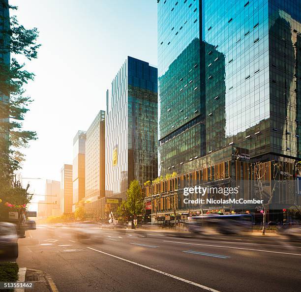 seoul jong-ro street at sunset - seoul street stock pictures, royalty-free photos & images