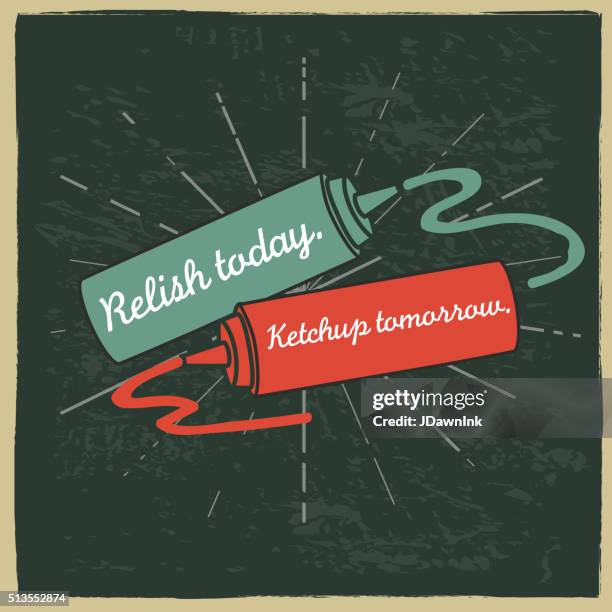 ketchup and relish label design with text - relish stock illustrations