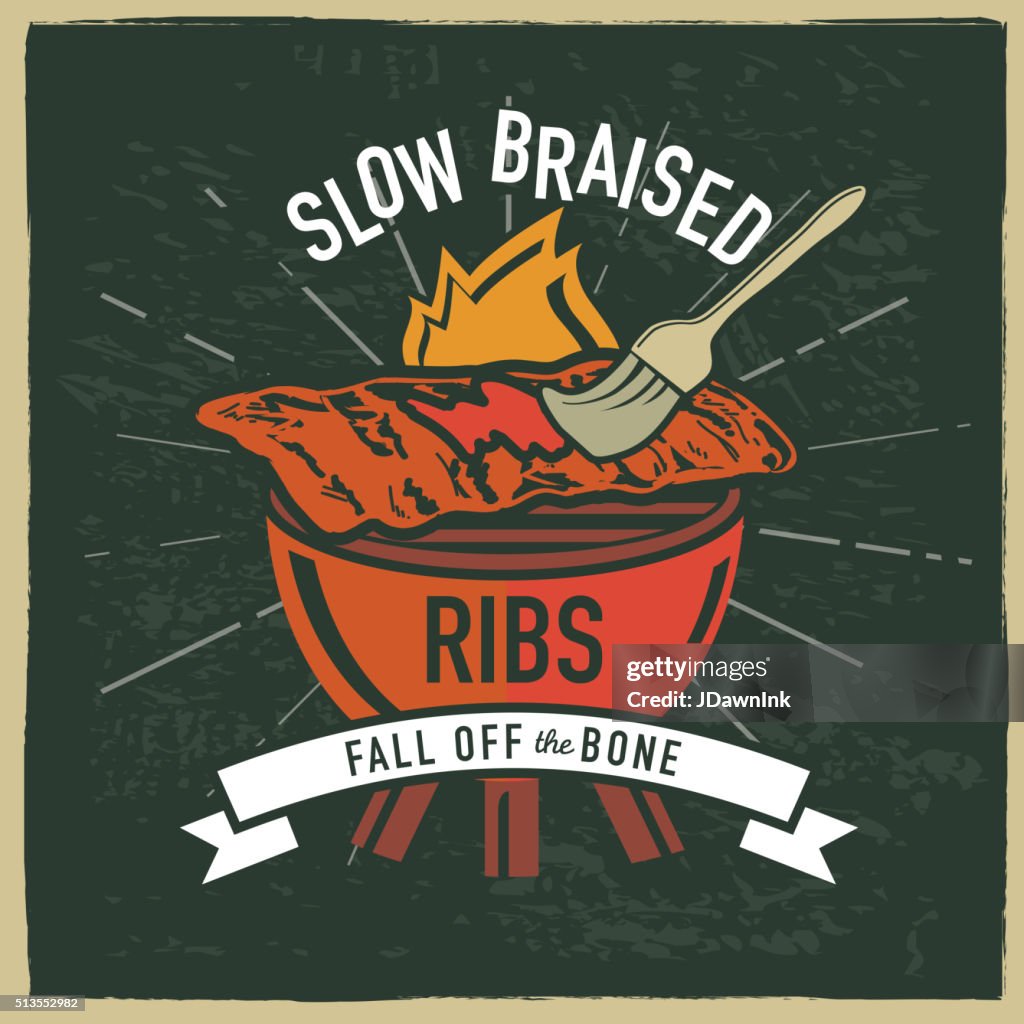 Grill langsam geschmorter Rippchen Themen-label-design mit Text