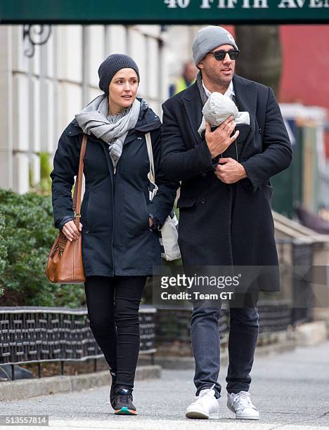 Rose Byrne and Bobby Cannavale are seen walking home with their baby boy Rocco on March 3, 2016 in New York City.