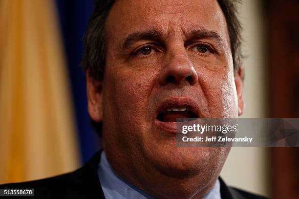 New Jersey Gov. Chris Christie fields questions at a wide-ranging news conference, March 3, 2016 at the Statehouse in Trenton, New Jersey. Christie...