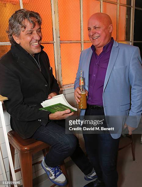 Giorgio Locatelli and Aldo Zilli attend the Sacla' UK 25th anniversary party at The Vinyl Factory on March 3, 2016 in London, England.