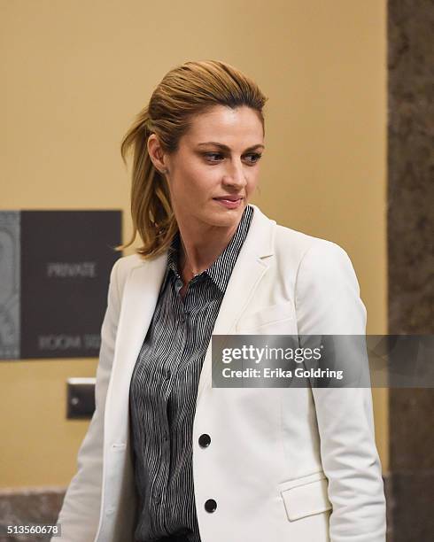 Sportscaster and television host Erin Andrews leaves the courtroom on March 3, 2016 in Nashville, Tennessee.