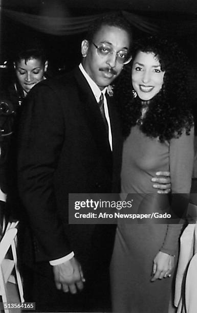 Gregory Hines and Leata Galloway posing during Black Caucus Weekend, 1985.