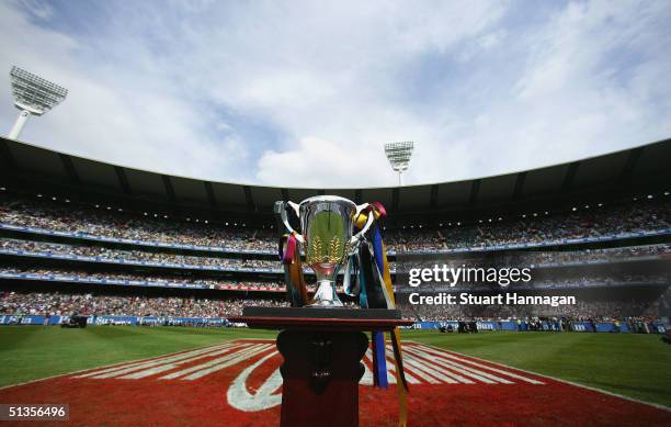 The 2004 premiership cup sits prior to the AFL Grand Final between the Brisbane Lions and Port Adelaide Power at the Melbourne Cricket Ground...