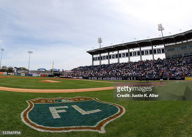 View from the field at the spring training home of the New York Yankees during the game against the Philadelphia Phillies at George M. Steinbrenner...