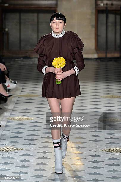 Model walks the runway during the Vetements show as part of Paris Fashion Week Womenswear Fall/Winter 2016/2017 on March 3, 2016 in Paris, France.