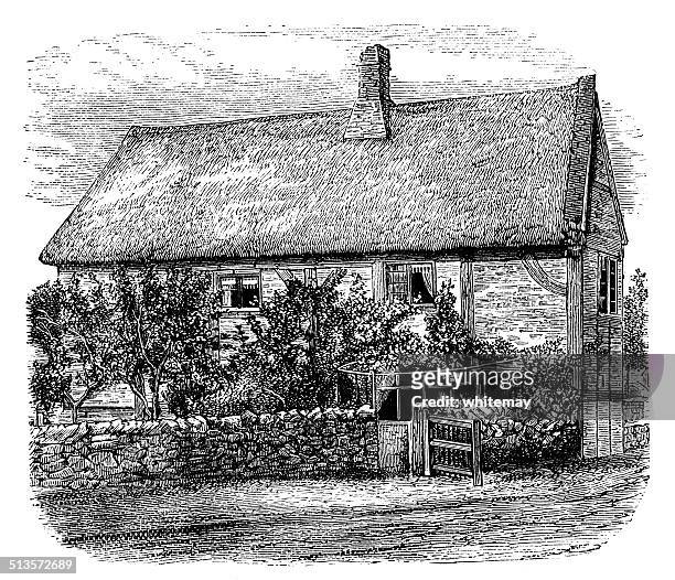 english thatched country cottage - cottage stock illustrations