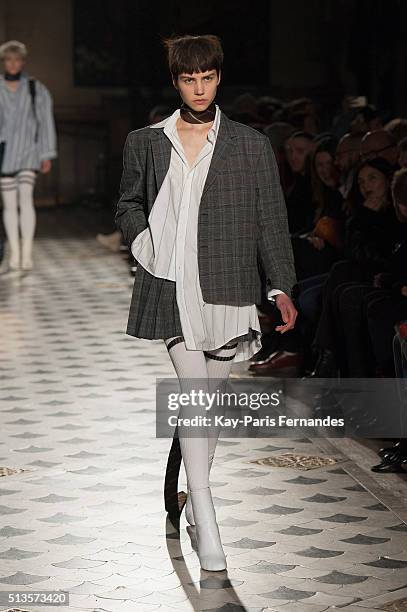 Model walks the runway during the Vetements show as part of the Paris Fashion Week Womenswear Fall/Winter 2016/2017 on March 3, 2016 in Paris, France.